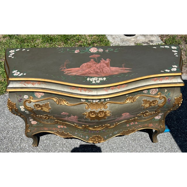 2000 - 2009 Decorated Venetian Rococo Bombe Commode For Sale - Image 5 of 9