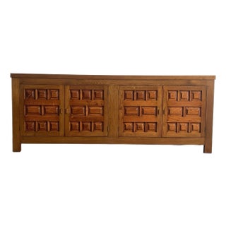 French Oak Brutalist Sideboard, 1970s For Sale