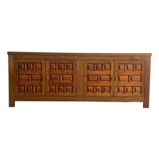 Vintage French Oak Brutalist Sideboard, 1970s For Sale