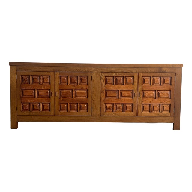 Vintage French Oak Brutalist Sideboard, 1970s For Sale
