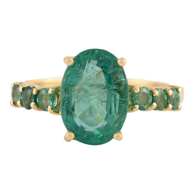14k Solid Gold Emerald Gemstone Solitaire Ring Size 7 For Sale