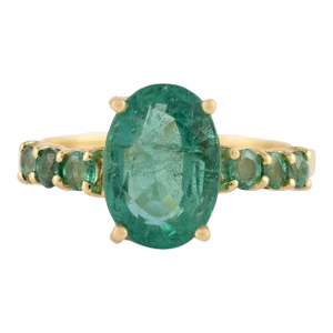 14k Solid Gold Emerald Gemstone Solitaire Ring Size 7