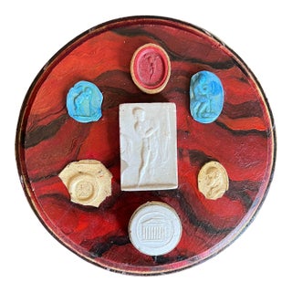 Grand Tour Handpainted Faux Rouge Marble Plaque With 18th/19th Century Intaglios For Sale