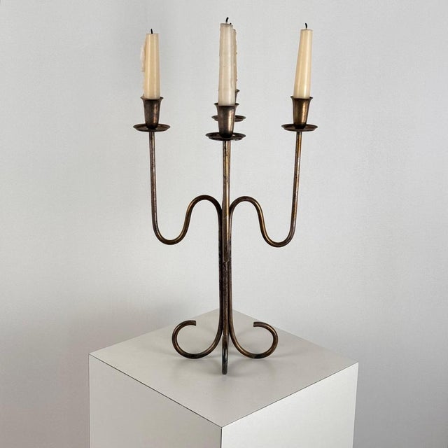 Italian Four-Arm Silverplate Candelabrum with Authentic Patina, 1930s For Sale - Image 3 of 11