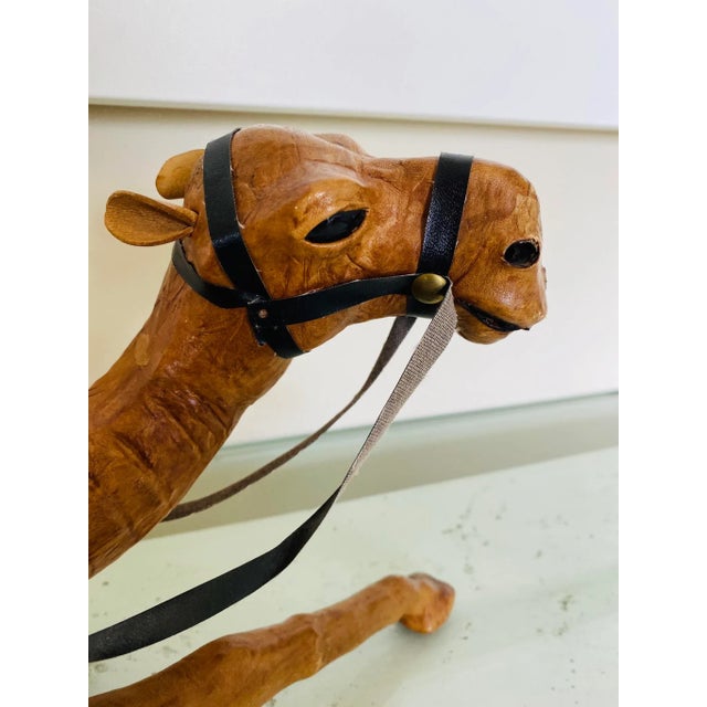 Vintage 18” Moroccan Leather Wrapped Camel For Sale - Image 4 of 9