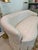 Vintage Curved Skirted Sofa Reupholstered in Ivory Silk Damask For Sale - Image 10 of 13