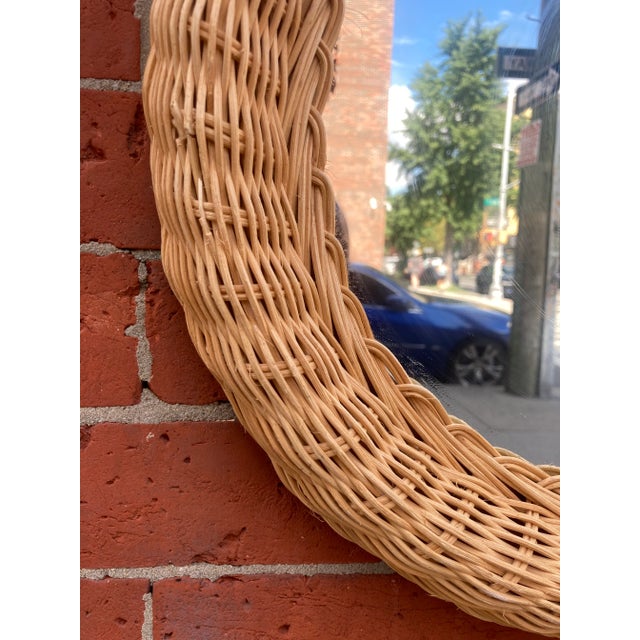 Wood 1970s Round Wicker Framed Mirror For Sale - Image 7 of 7