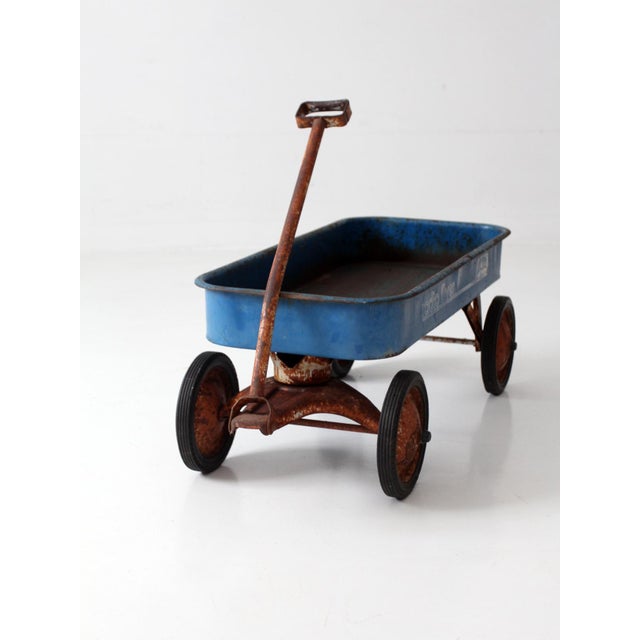 Farmhouse Vintage 1970s Radio Flyer Model 100 Blue Metal Wagon For Sale - Image 3 of 16