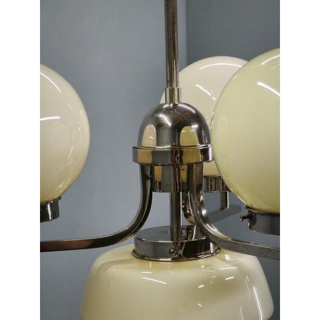 Art Deco Cream Glass and Chrome Chandelier, Czechoslovakia, 1930s For Sale - Image 9 of 12