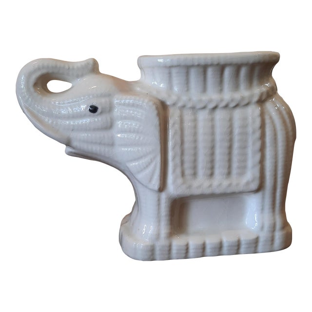 White Pottery Ceramic Elephant Planter Chairish