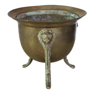 Brass Lion Head Planter For Sale