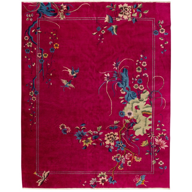 Antique Art Deco Chinese Red Wool Rug 9 Ft 2 in X 11 Ft 6 In. For Sale - Image 10 of 10