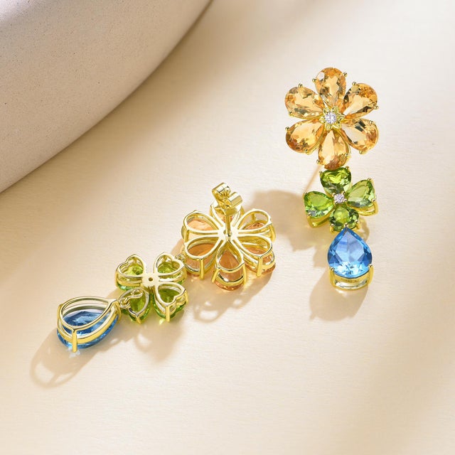 Contemporary Nina Zhou 15.4ctw Island Blossoms Citrine Peridot Diamond Topaz Convertible Drop Earrings For Sale - Image 3 of 11