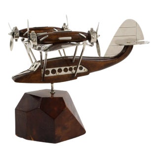 French Art Deco Wood and Chrome Airplane SeaPlane Aviation Model, 1940s For Sale