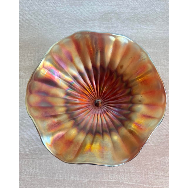 Antique Northwood Amethyst Beaded Cable 3-Footed Carnival Glass Bowl For Sale - Image 9 of 10