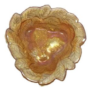 Mid Century Marigold Leaf Carnival Glass Candy Dish