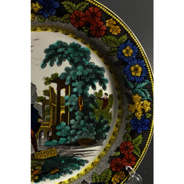 1830s Creil-Montreau French Faience Polychrome Transfer Plate Courting Couple For Sale - Image 9 of 17