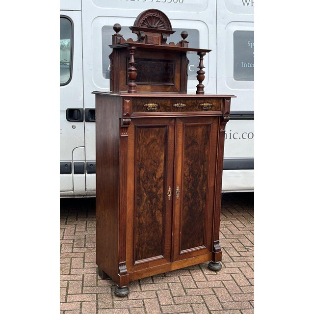 Antique Walnut Bookcase / Cupboard with Fitted Shelves & Drawer For Sale - Image 15 of 15