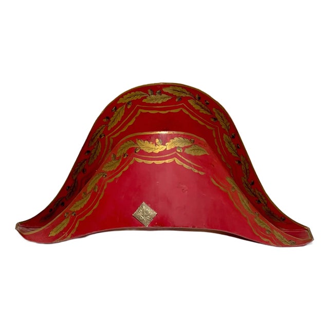 French Red Gilt Decorated Tole & Bronze Planter/ Cachepot of Napoleons Hat For Sale
