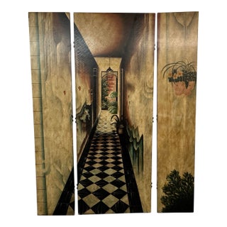 Late 20th Century "Passage to Walled Garden" Three Panel Screen For Sale