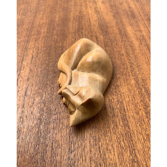 Vintage Wooden Sleeping Lioness Figurine For Sale - Image 4 of 15