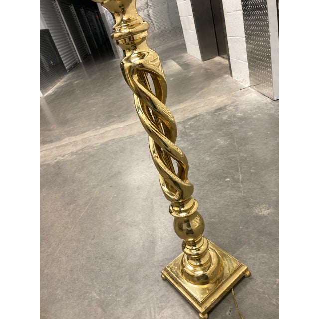 Heavy Brass Triple-Helix Floor Lamp Manner of Chapman For Sale - Image 10 of 12