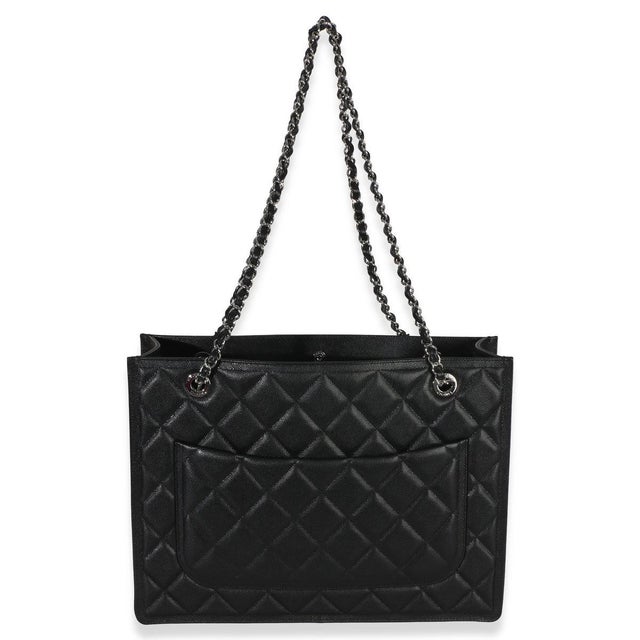 Chanel Black Quilted Caviar CC Shopping Tote For Sale - Image 4 of 9