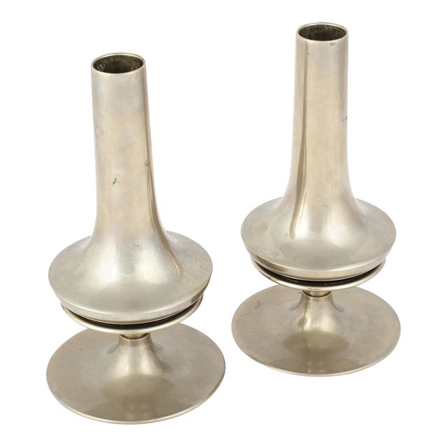 Vintage Nickel-Plated Candleholders, Germany, Set of 2 For Sale