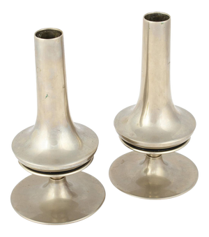Vintage Nickel-Plated Candleholders, Germany, Set of 2