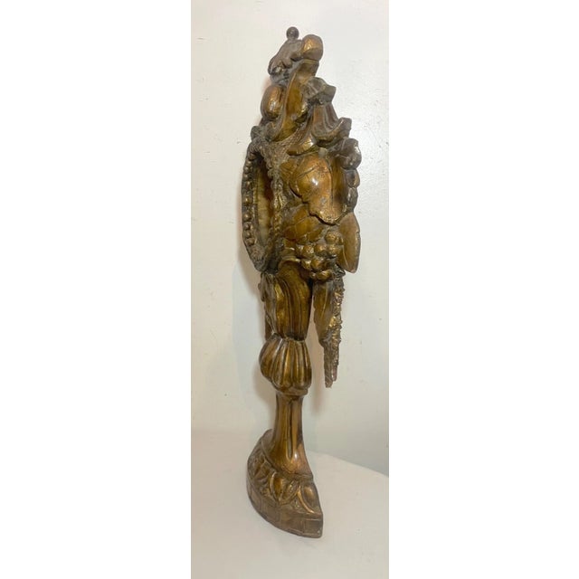 Wood Large Antique 1600's Hand Carved Gilt-Wooden Religious Relic Stand Sculpture Art For Sale - Image 7 of 14