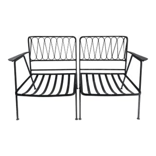 1950s Maurizio Tempestini Salterini Ribbon Back Wrought Iron Settee With New Cushions, Attributed For Sale