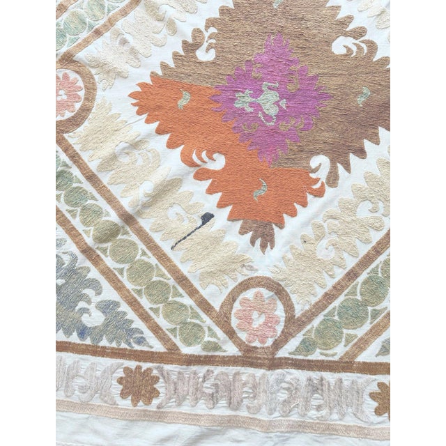 Mid-Century Modern Suzani Tablecloth - Embroidered Embroidery For Sale - Image 3 of 8