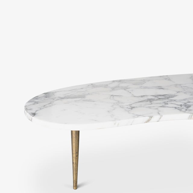 Metal Italian Organic Form Carrara Marble Cocktail Table With Brass Legs For Sale - Image 7 of 10