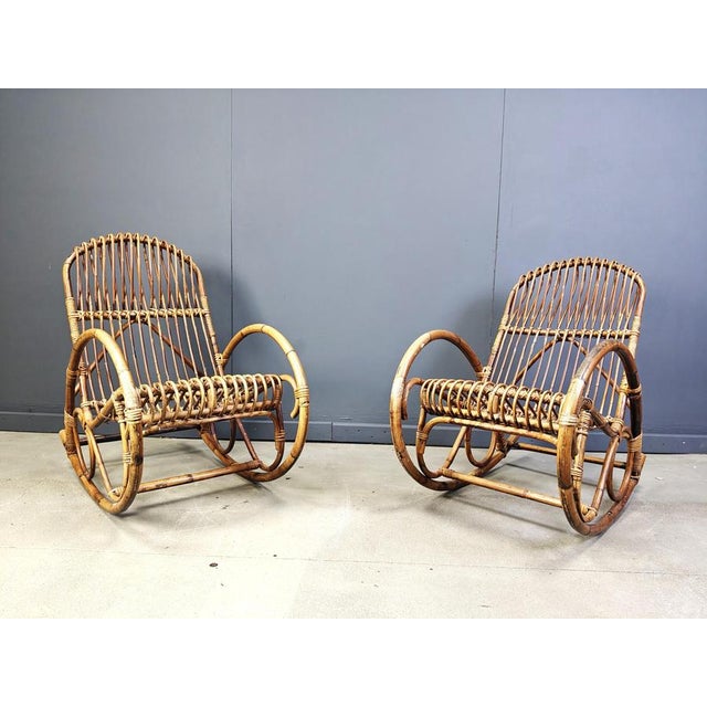 1960s Vintage Bamboo Rocking Chairs, 1960s, Set of 2 For Sale - Image 5 of 11