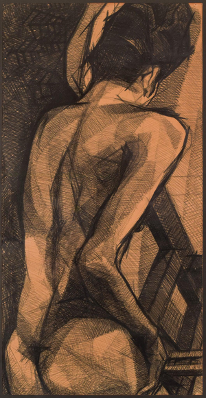 Large Stylised Life Drawing of a Woman, 20th-Century, Pencil on Paper