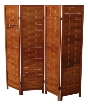 Mid Century Modern Woven Wood Four-Panel Screen