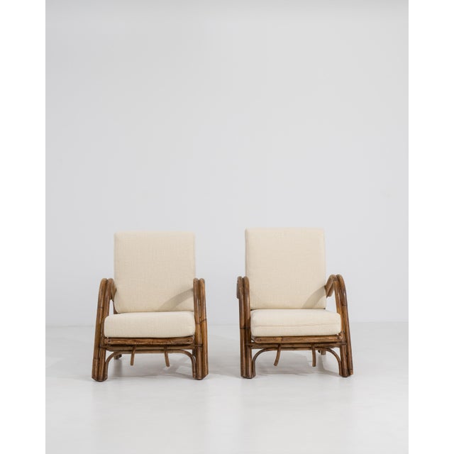 Pair of Faux Bamboo Reclining Armchairs With Bouclé Upholstery Cream Mid 20th Century For Sale - Image 11 of 16