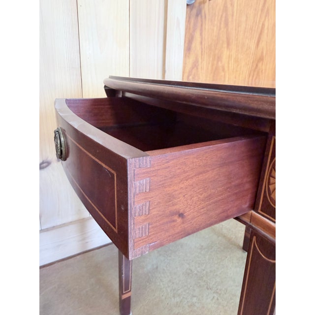 Wood Late 20th Century Inlaid Mahogany Drop Leaf Accent Table With Dual Drawers For Sale - Image 7 of 11