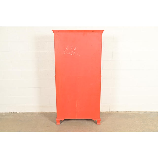 Baker Furniture Style Georgian Red Lacquered Bureau With Drop Front Secretary Desk, Circa 1970s For Sale - Image 14 of 15