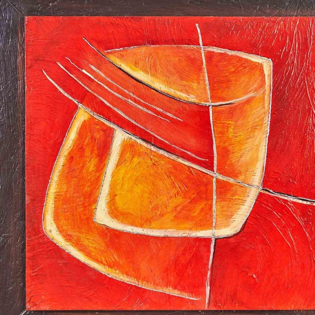 Orlando, Warm Color Abstraction, 2000s, Mixed Media Acrylic on Board, Framed For Sale - Image 3 of 6