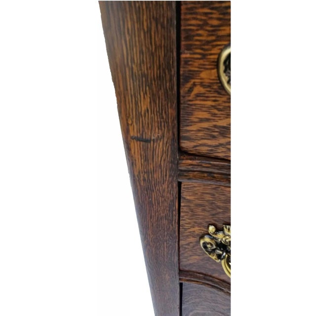 Brown Vintage Victorian Tiger Oak Serpentine Highboy Dresser Chest Circa 1900's For Sale - Image 8 of 12
