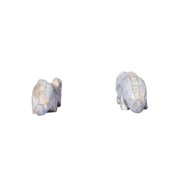 Stone Pair of Archaic-Style Carved Stone Mythical Beast Figures For Sale - Image 7 of 8