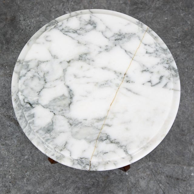 Mid Century Modern End Table Side Round Stone Pedestal Mahogany Marble Vintage Nm For Sale - Image 9 of 11
