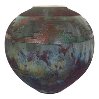Large Studio Pottery Vase R. Kevin Kelley Raku Signed 12" X 12" For Sale