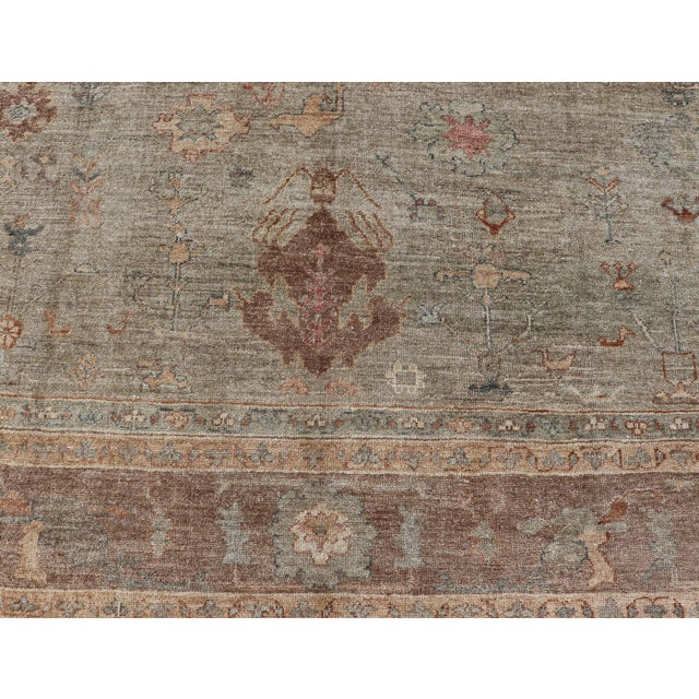 Large Turkish Angora Oushak Rug in Washed Sage With Rust and Ivory 11'10 X 17'4 For Sale - Image 12 of 17