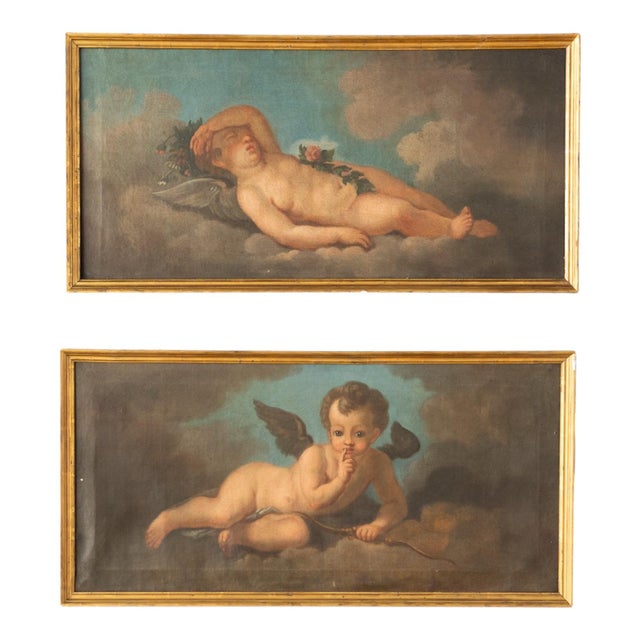 Venetian School Artist, Cherubs, Late 18th Century, Oil on Canvases, Framed, Set of 2 For Sale - Image 10 of 10