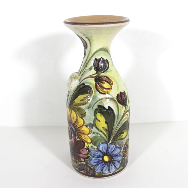 Castelli Vintage Hand Painted Floral Italian Ceramic Vase or Carafe Signed s.c. Castelli For Sale - Image 4 of 11