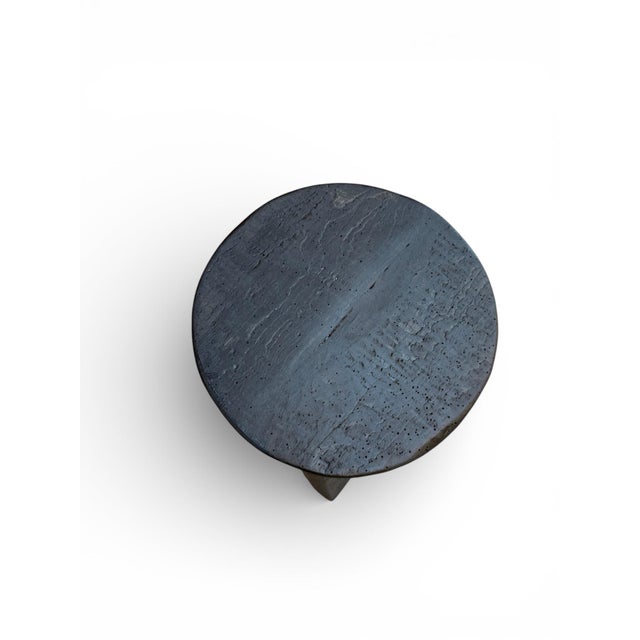 Modern 22" - Handcrafted Sculptural Solid Wood "Halo" Ebony Stool For Sale - Image 3 of 16