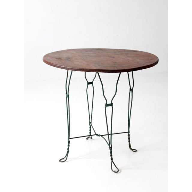 Vintage Mid-Century Wrought Iron Bistro Table With Wood Top For Sale - Image 13 of 13
