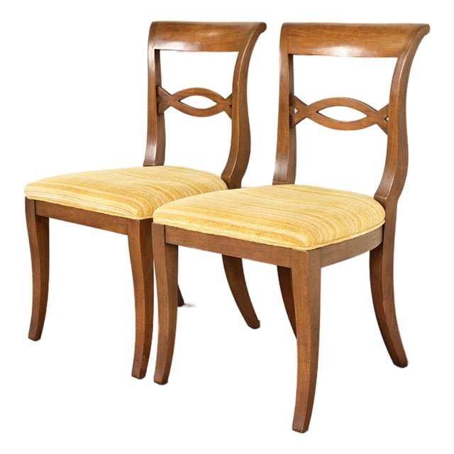 Kindel Furniture Style Regency Carved Walnut Side Chairs or Dining Chairs, Pair For Sale